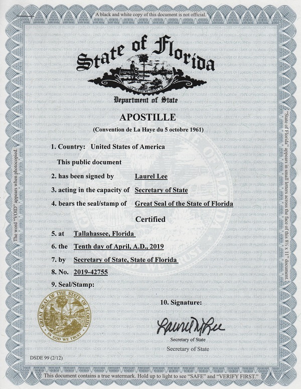Image of an Apostille Certification